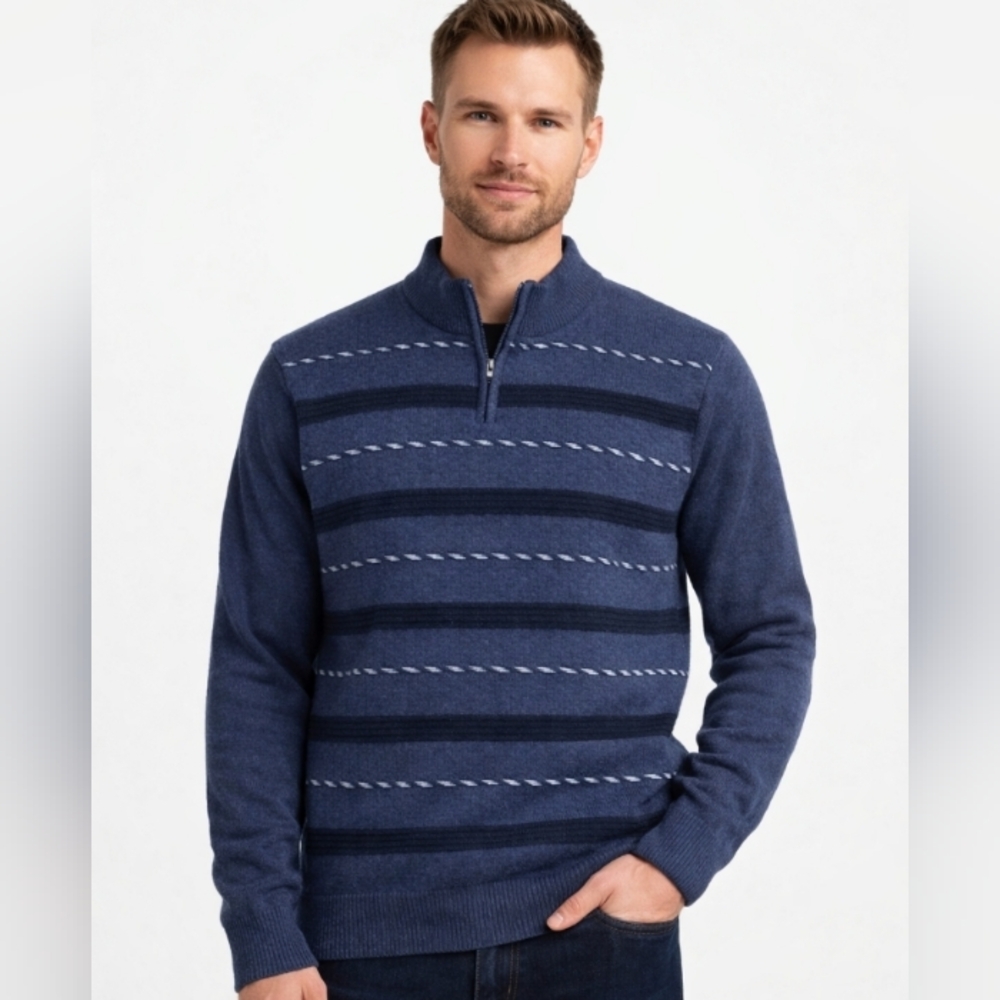 Alberto Cardinali Quarter-Zip Sweater Stripe Blue XL